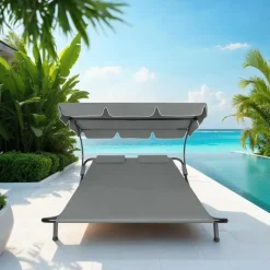 tectake Ligbed voor 2 personen, Zwart / Grijs