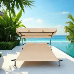 tectake Ligbed voor 2 personen, Zwart/beige