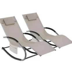 tectake Ligstoel Taya, ergonomisch, schommelfunctie, Beige