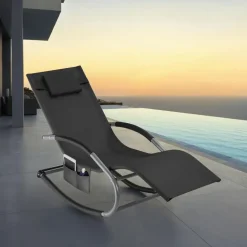 tectake Ligstoel Taya, ergonomisch, schommelfunctie, Zwart