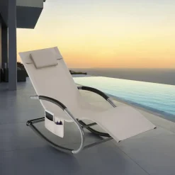 tectake Ligstoel Taya, ergonomisch, schommelfunctie, Beige