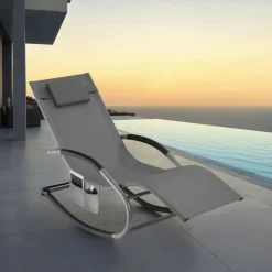 tectake Ligstoel Taya, ergonomisch, schommelfunctie, Grijs