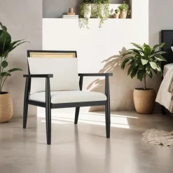 tectake Loungestoel Manuela met Weens vlechtwerk en extra kussen, Wit