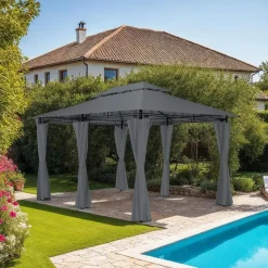 tectake Luxe tuinpaviljoen Emine 4x3m met 6 zijdelen, Antraciet