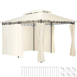 tectake Luxe tuinpaviljoen Emine 4x3m met 6 zijdelen, Crème
