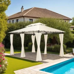 tectake Luxe tuinpaviljoen Emine 4x3m met 6 zijdelen, Crème