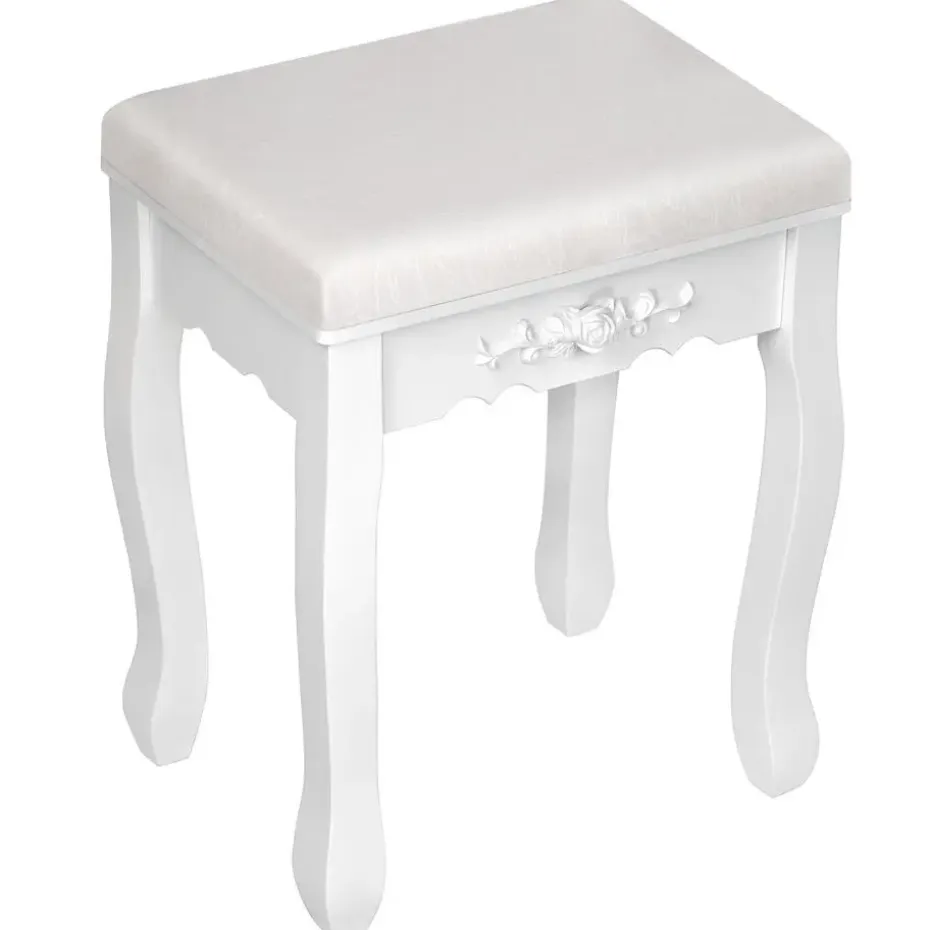 tectake Makeup-tafel met 7 lades, spiegel en hocker in antieke look, Wit