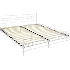 tectake Metalen bed met lattenbodem in modern ontwerp, 200 x 180 cm, Wit