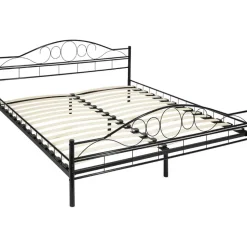 tectake Metalen bed met lattenbodem in romantisch ontwerp, Zwart/zwart