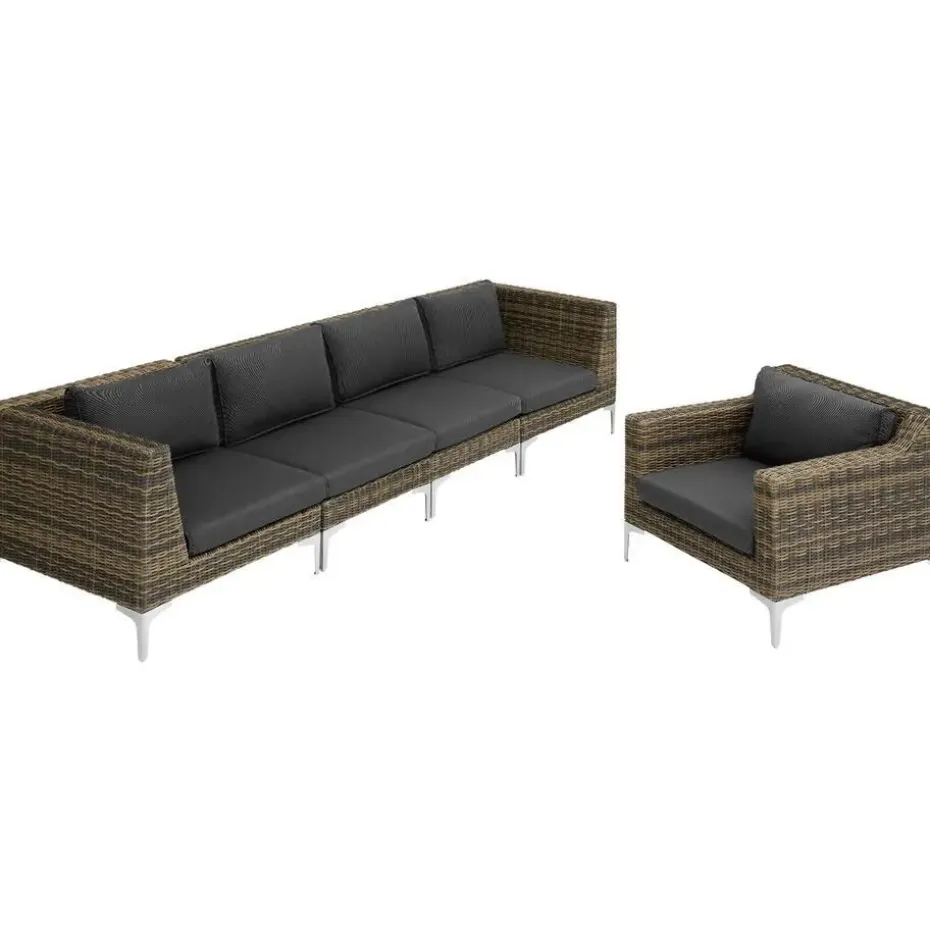 tectake Modulaire wickerset Villanova hoek rechts met aluminium frame