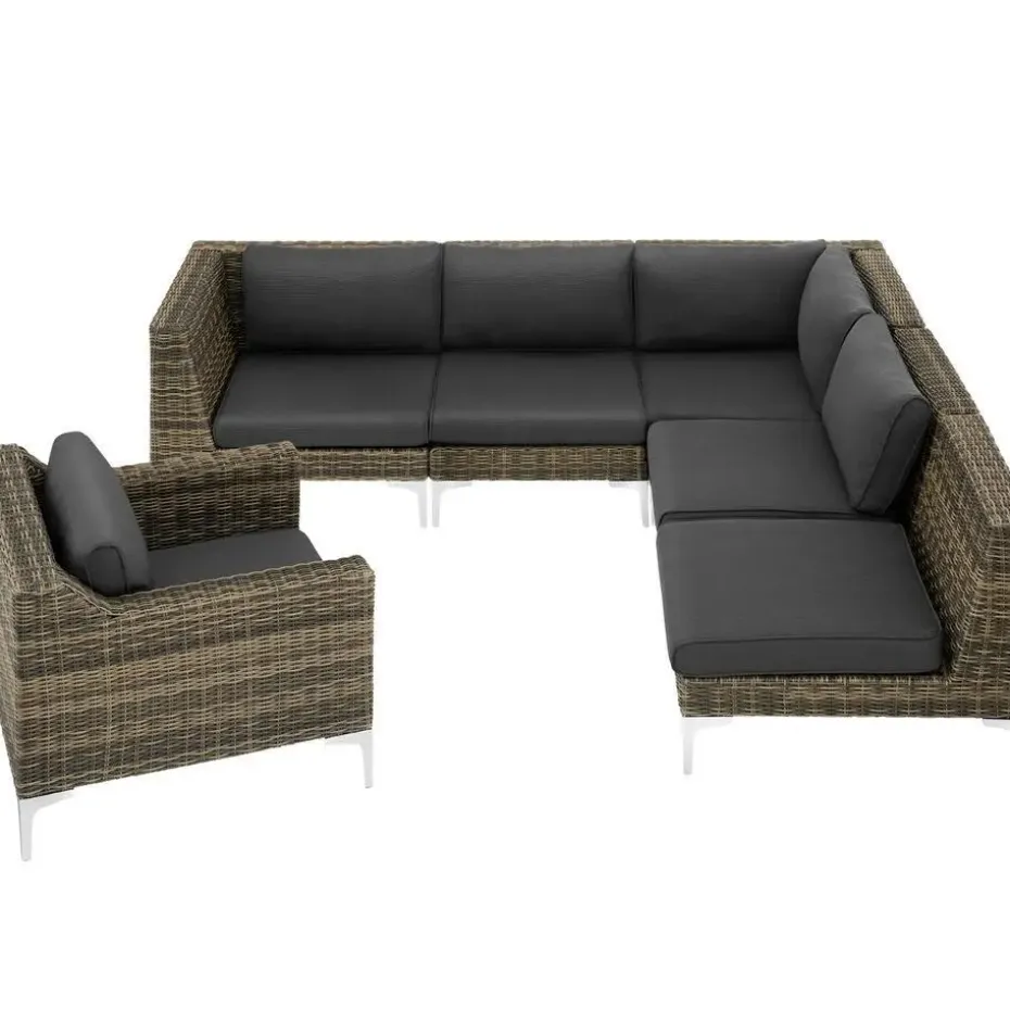 tectake Modulaire wickerset Villanova hoek rechts met aluminium frame