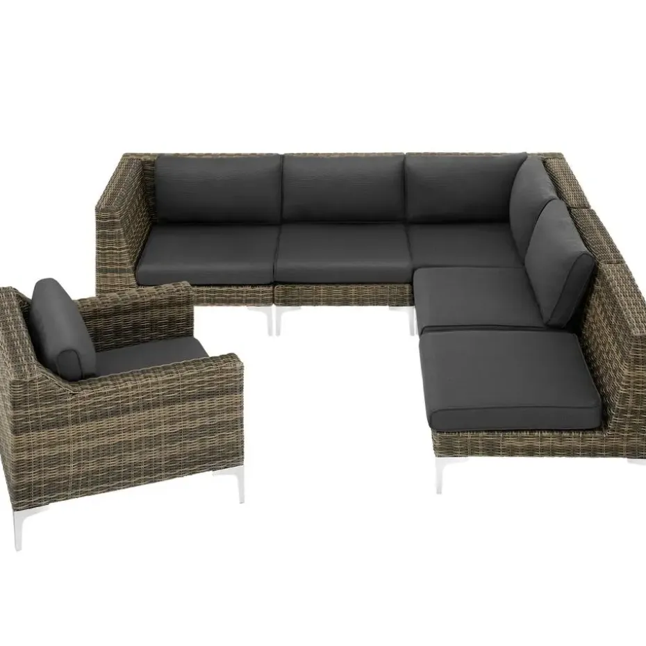 tectake Modulaire wickerset Villanova hoek links met aluminium frame