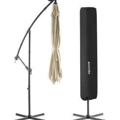 tectake Parasol Sunna LED-zonneenergie met zwengel 2,5 x 2,5 m, Beige