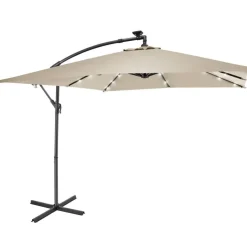 tectake Parasol Sunna LED-zonneenergie met zwengel 2,5 x 2,5 m, Beige