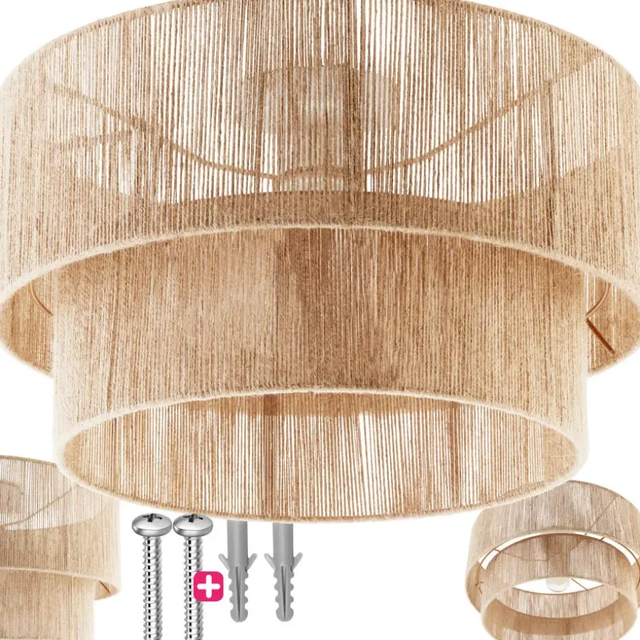Tectake Plafondlamp Boho - Jute Hanglamp 40W voor Woonkamer/Slaapkamer