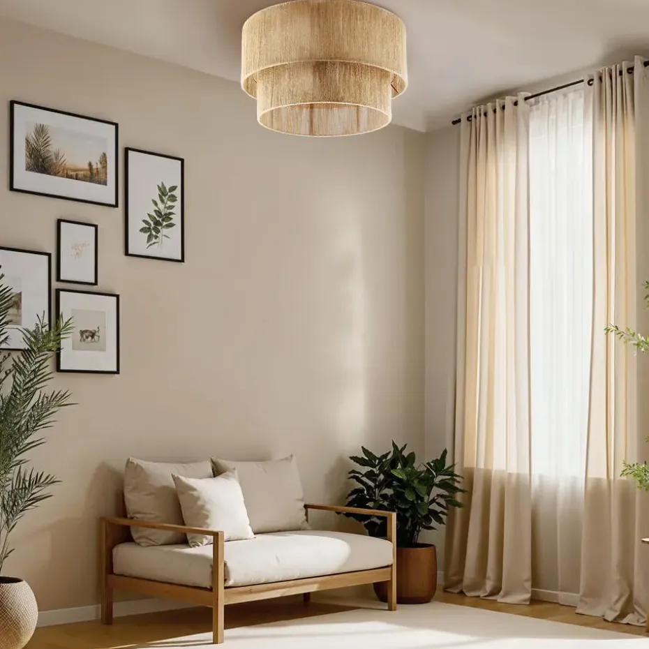 Tectake Plafondlamp Boho - Jute Hanglamp 40W voor Woonkamer/Slaapkamer