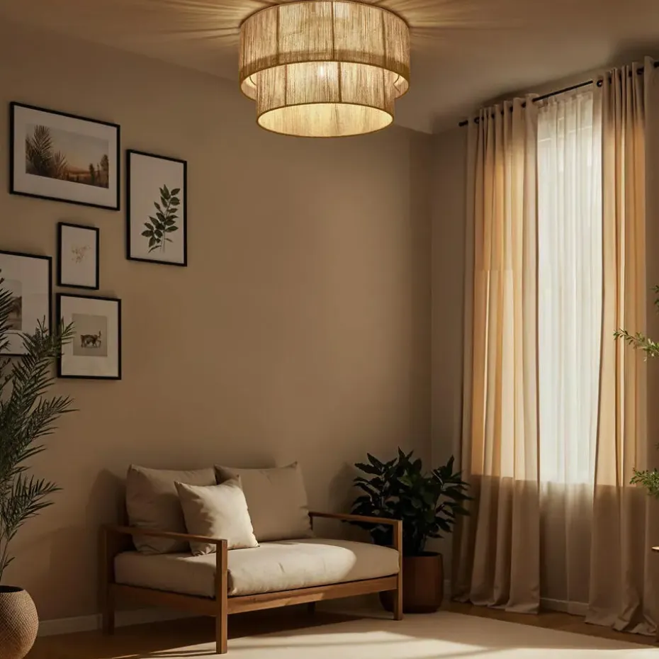 Tectake Plafondlamp Boho - Jute Hanglamp 40W voor Woonkamer/Slaapkamer