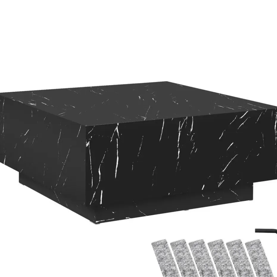 tectake Salontafel Lasley met voet, draagkracht 45 kg, Marmerlook Zwart