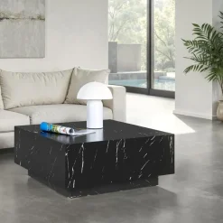 tectake Salontafel Lasley met voet, draagkracht 45 kg, Marmerlook Zwart