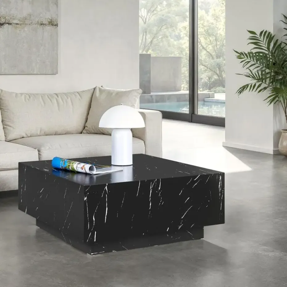 tectake Salontafel Lasley met voet, draagkracht 45 kg, Marmerlook Zwart