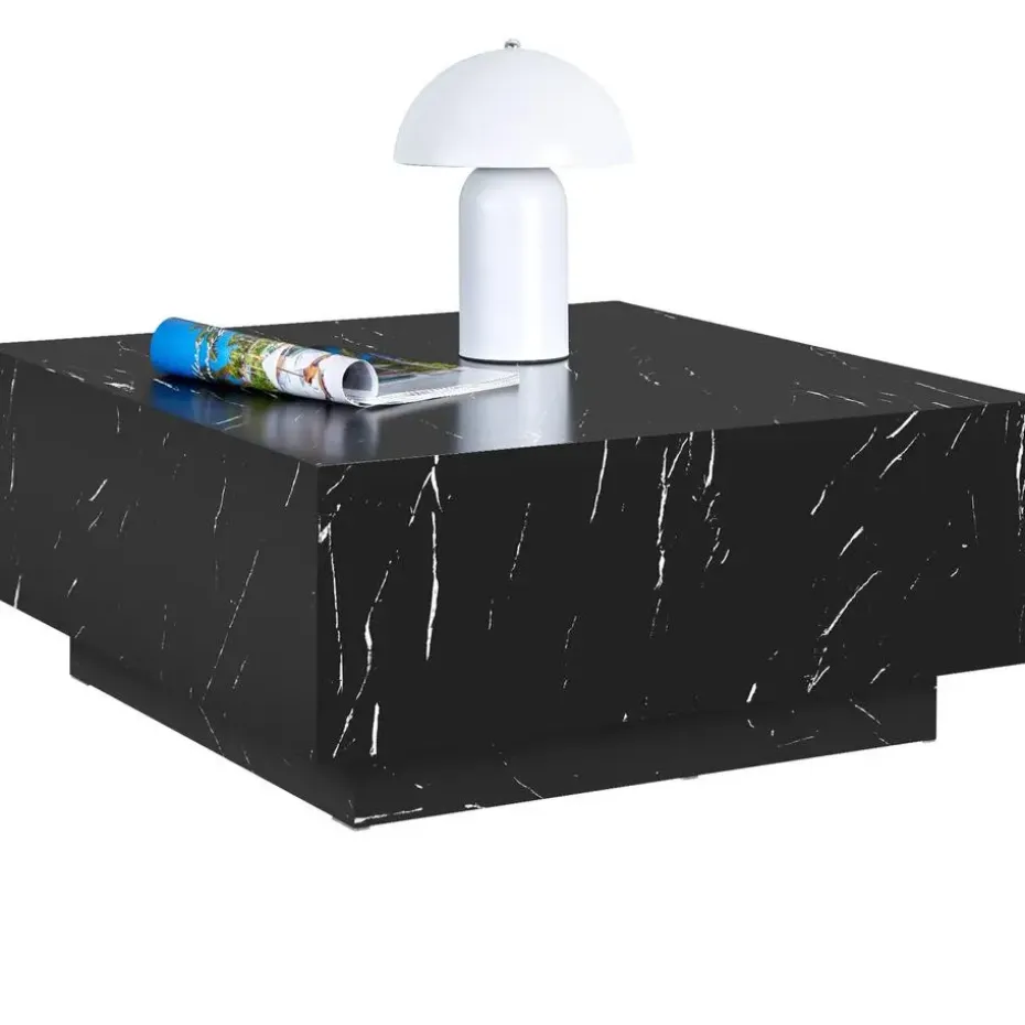 tectake Salontafel Lasley met voet, draagkracht 45 kg, Marmerlook Zwart