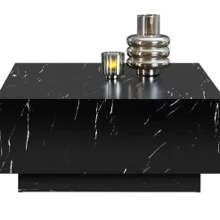 tectake Salontafel Lasley met voet, draagkracht 45 kg, Marmerlook Zwart