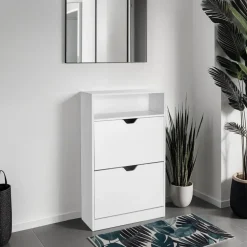 tectake Schoenenkast Calea met 2 kantelvakken voor 12 paar schoenen, Wit