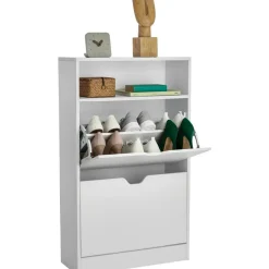 tectake Schoenenkast Calea met 2 kantelvakken voor 12 paar schoenen, Wit