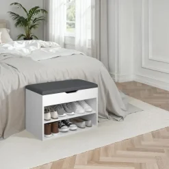 tectake Schoenenkast Jasmina met zitkussen 60x30x43,5cm, Wit