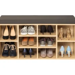 tectake Schoenenkast met zitkussen 103,5x48x30cm, Donkergrijs/eiken Licht