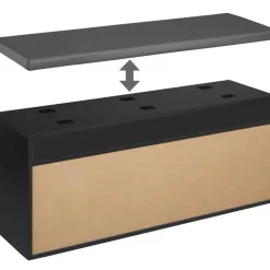 tectake Schoenenkast Natalya met zitkussen 104x30x49cm, Zwart