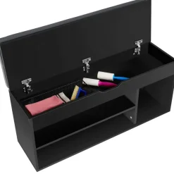 tectake Schoenenkast Natalya met zitkussen 104x30x49cm, Zwart