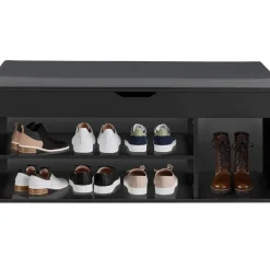 tectake Schoenenkast Natalya met zitkussen 104x30x49cm, Zwart