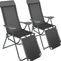 tectake Set van 2 aluminium tuinstoelen inklapbaar met hoofdsteun en voetensteun