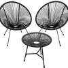 tectake Set van 2 stoelen Santana met tafel, Zwart