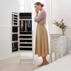 tectake Sieradenkast met spiegel, rechtopstaand, Wit