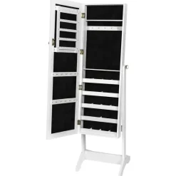 tectake Sieradenkast met spiegel, rechtopstaand, Wit