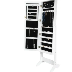 tectake Sieradenkast met spiegel, rechtopstaand, Wit