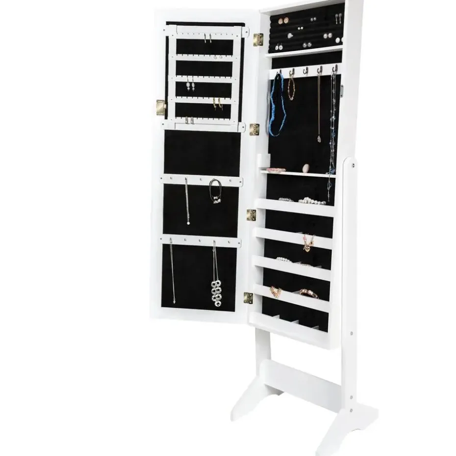 tectake Sieradenkast met spiegel, rechtopstaand, Wit