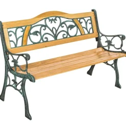 tectake Tuinbank Kathi 2-zitter van hout en gietijzer 124x60x83cm, Bruin