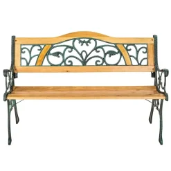 tectake Tuinbank Kathi 2-zitter van hout en gietijzer 124x60x83cm, Bruin