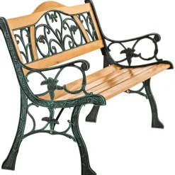 tectake Tuinbank Kathi 2-zitter van hout en gietijzer 124x60x83cm, Bruin