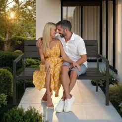 tectake Tuinbank Line 2-zitter met aluminium frame 128x59x88cm, Donkergrijs