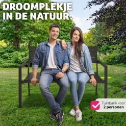 tectake Tuinbank Line 2-zitter met aluminium frame 128x59x88cm, Donkergrijs