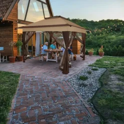 tectake Tuinpaviljoen Carabobo opvouwbaar 3,64x3,64x2,94m, Bruin