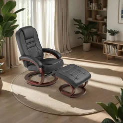 tectake TV-fauteuil met krukje model 2, Zwart/bruin