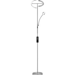 tectake Vloerlamp Auralis LED 20W, leeslamp, dimbaar, Mat Nikkel