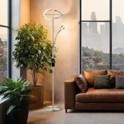 tectake Vloerlamp Auralis LED 20W, leeslamp, dimbaar, Mat Nikkel