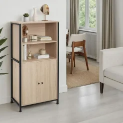 tectake Wandkast Doncaster 60x38x125cm, Industrieel Licht Hout, Eiken Sonoma