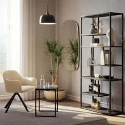 tectake Wandkast Venda met 6 vakken, industriële stijl, 85x35x188cm, Zwart